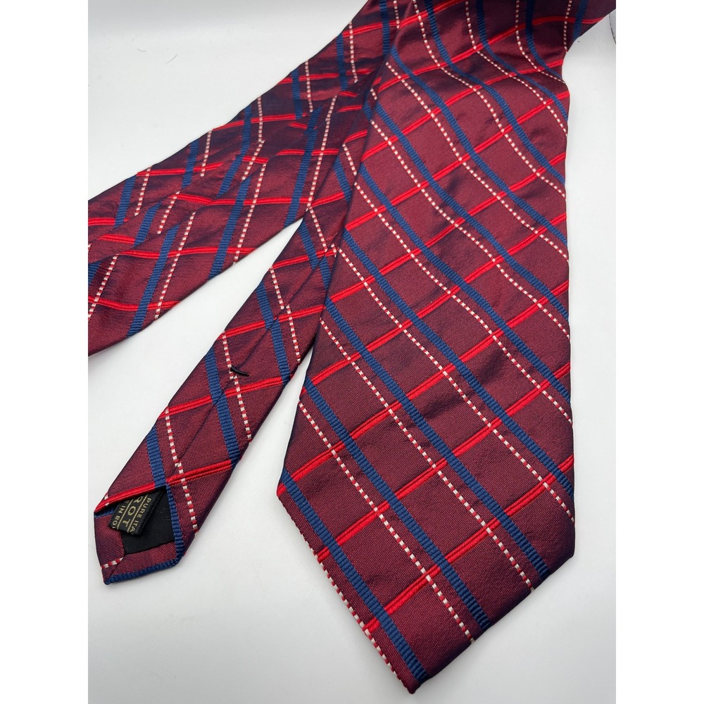 Carrot & Gibbs Silk Tie Burgundy Red Navy Blue Diagonal Plaid Made in Italy